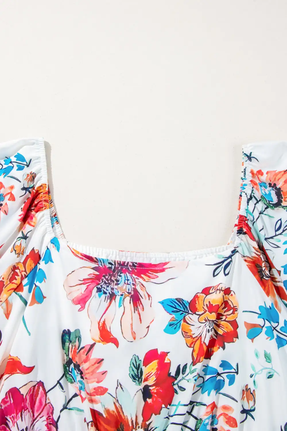 Floral Square Neck Puff Sleeve Midi Dress
