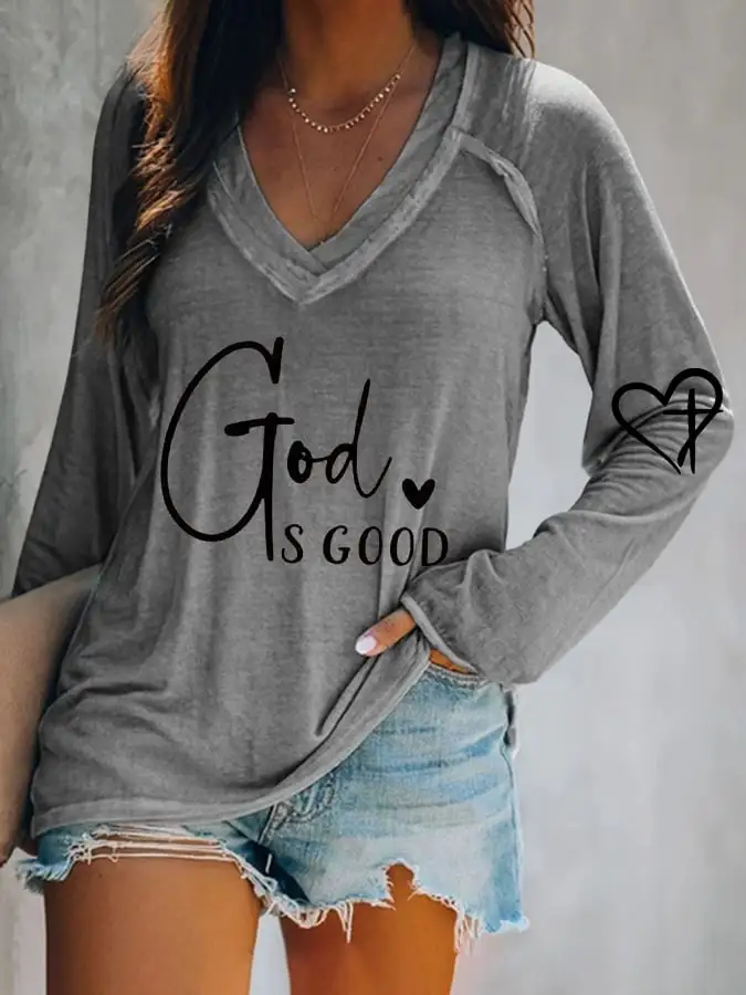Women's God Is Good Print Casual T-Shirt