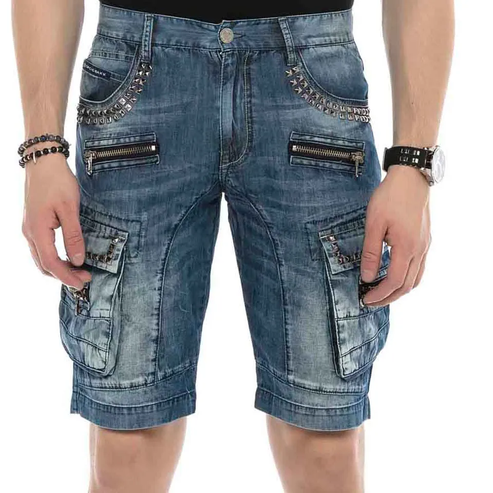 Cargo Pocket Stud Detail Denim Shorts