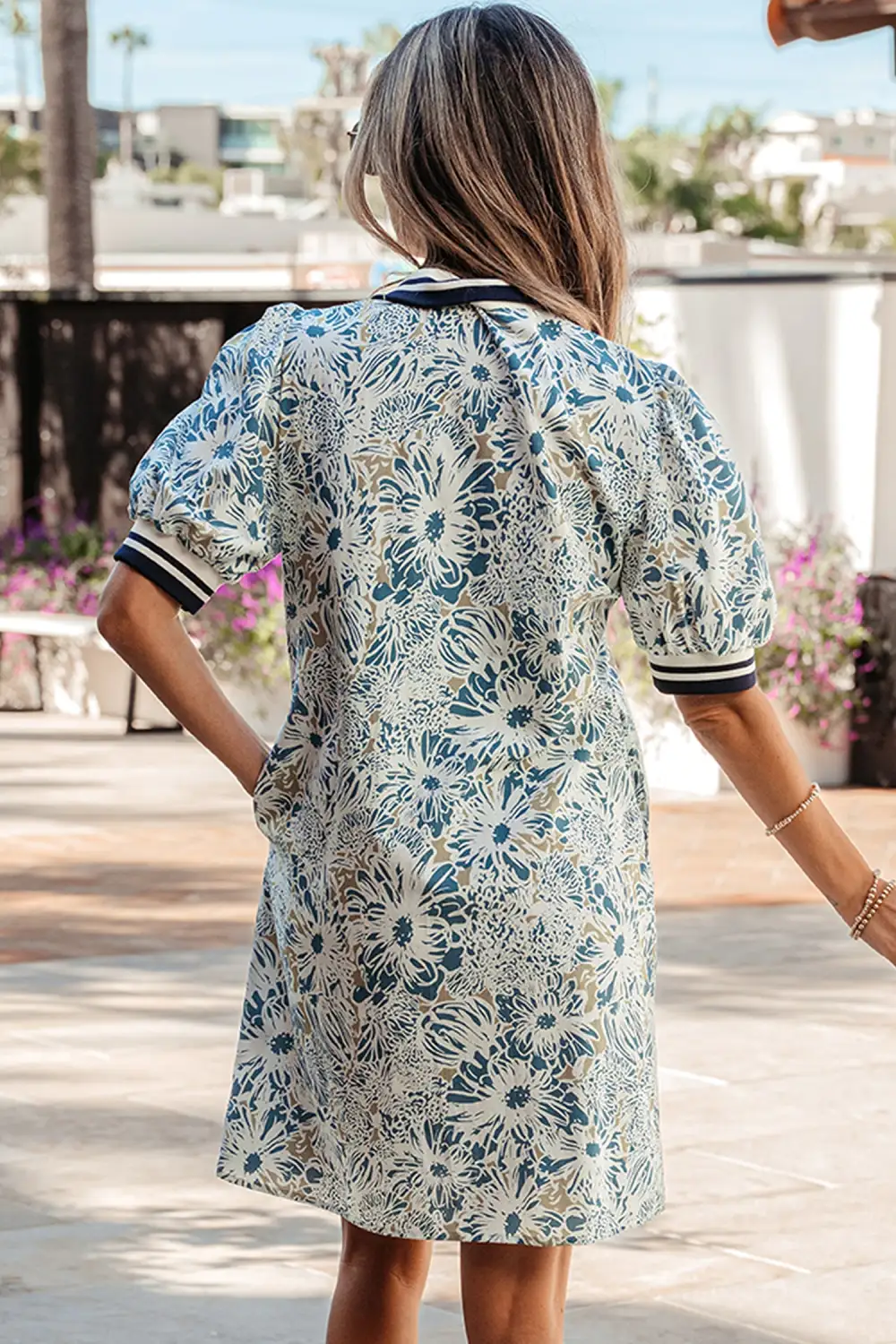 Floral Striped Short Sleeve Mini Dress