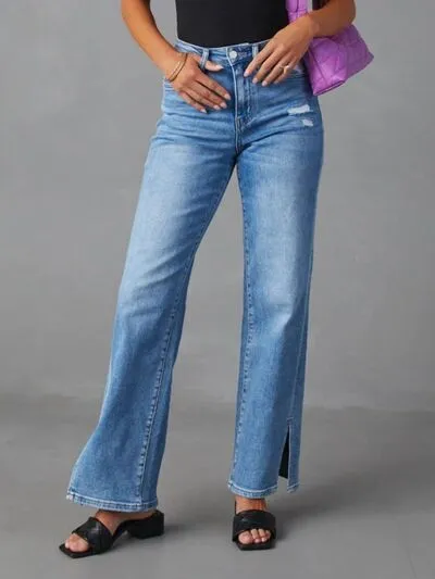 Modern Pocketed Slit Denim Jeans