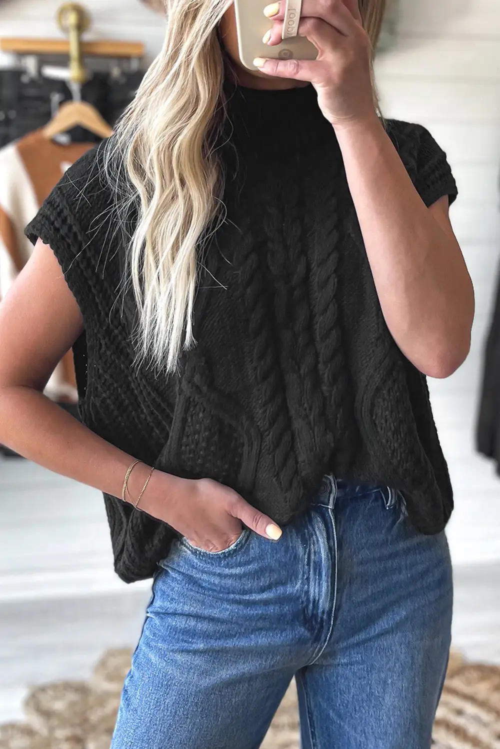 Cable Knit High Neck Sweater Vest