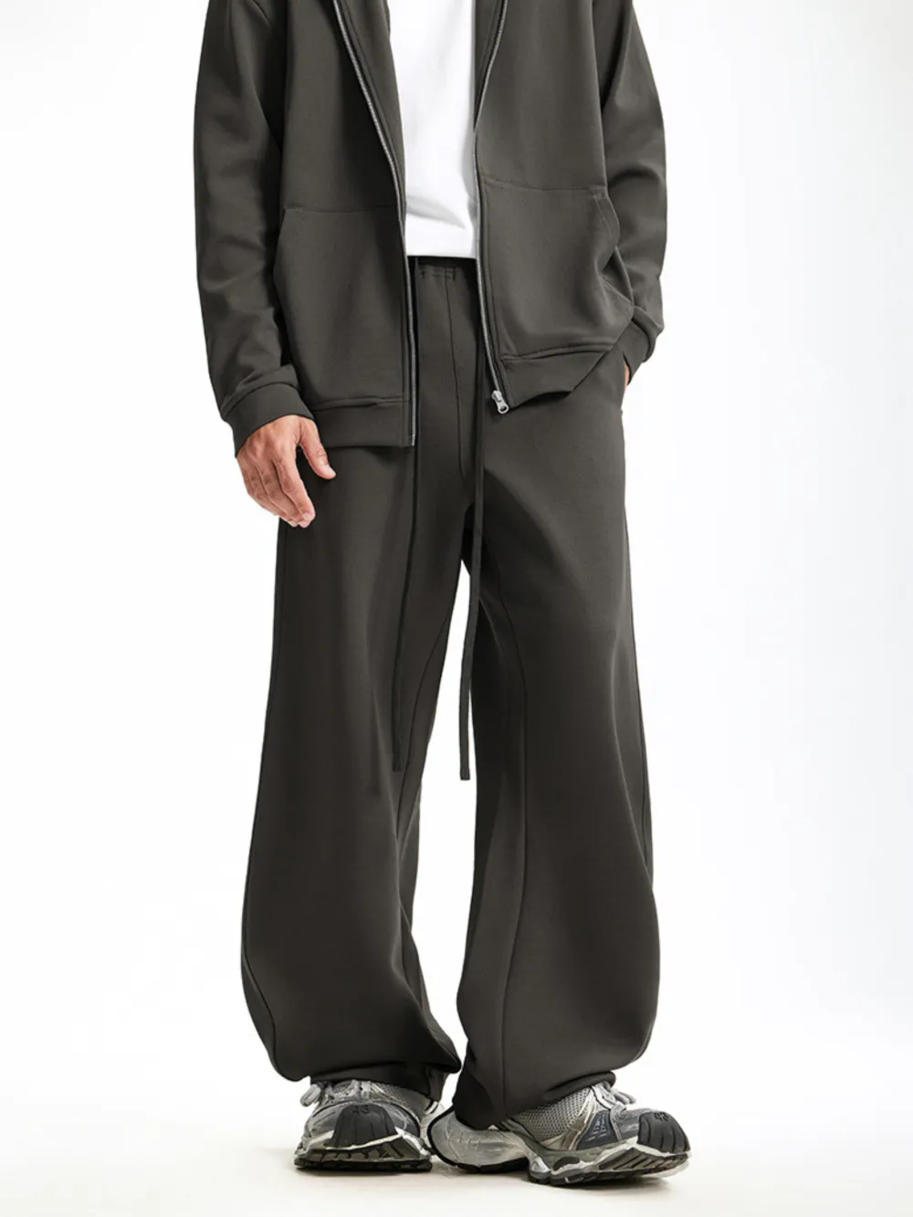 Curved-Leg Relaxed-Fit Drawstring Casual Pants