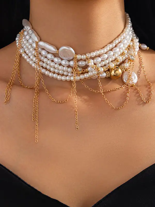 Geometric Layered Tassel Necklace