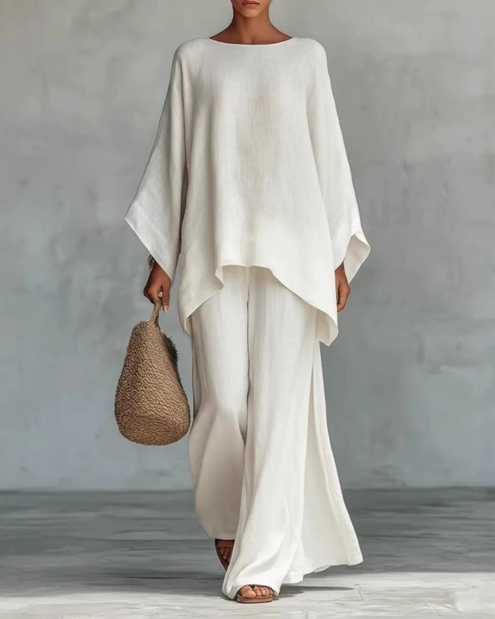 Asymmetric Ethnic Crew Neck Set