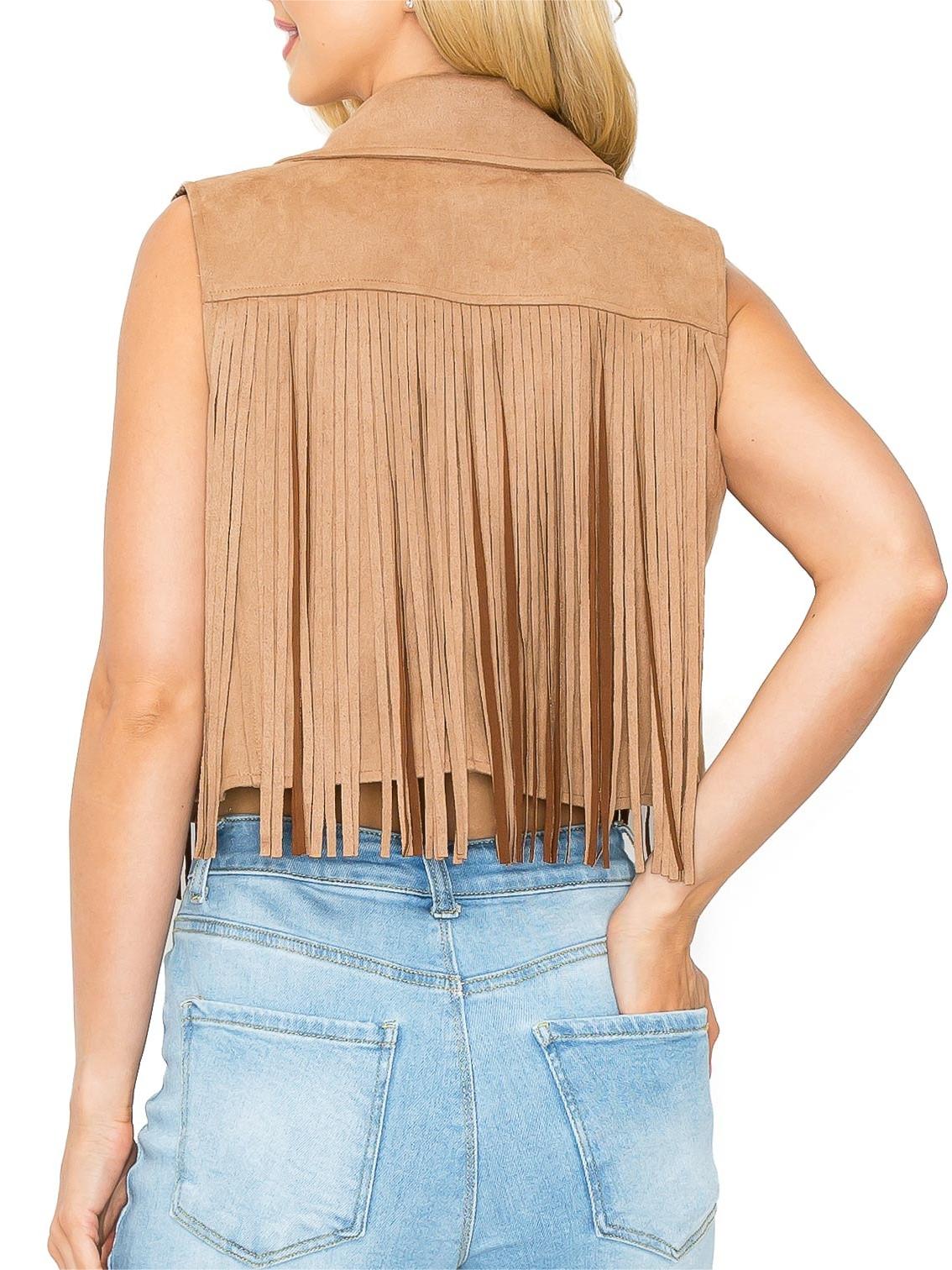 Tan Western - Style Fringe Vest