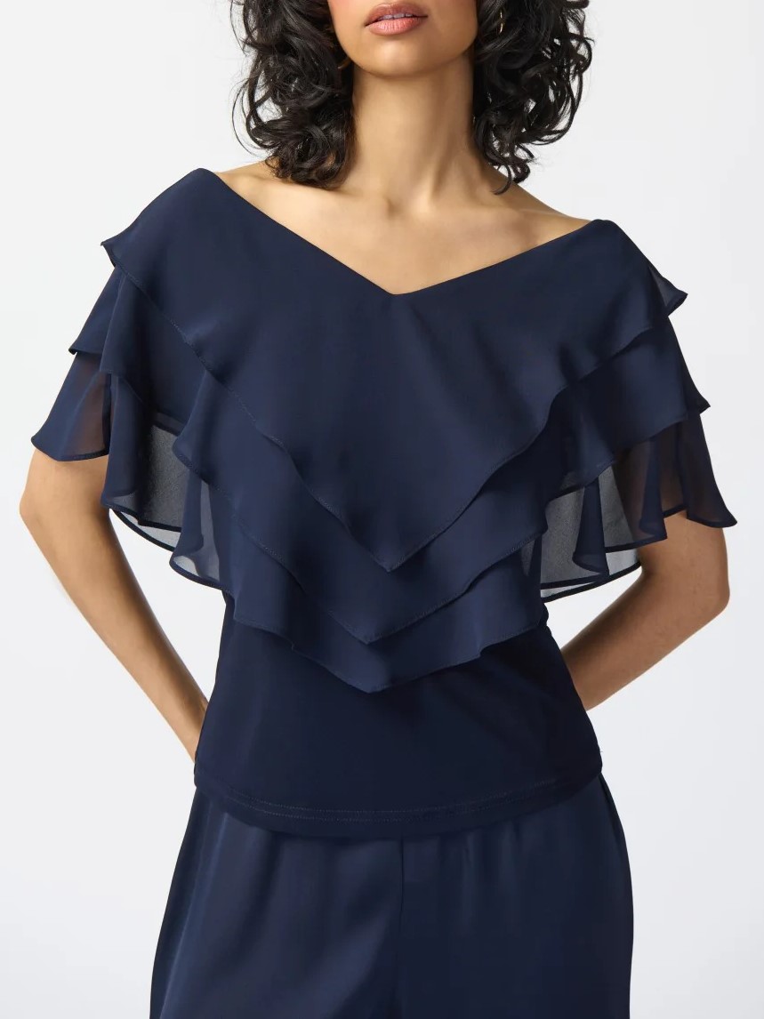 Navy Chiffon - Overlay Silky Knit Top