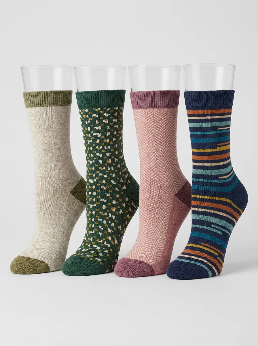 Minimal Geometric Four-Pair Crew Socks