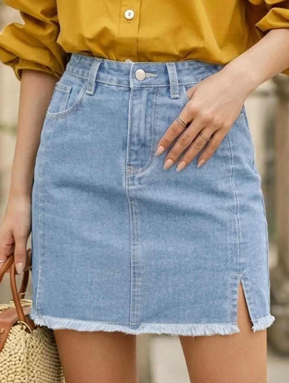 Washed Slit Denim Mini Skirt