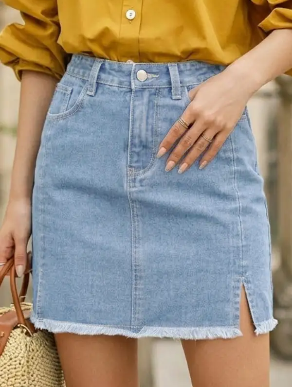 Washed Slit Denim Mini Skirt