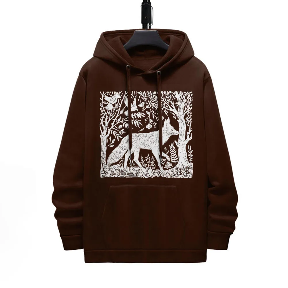 Fox In The Forest Pattern Printed Hoodie