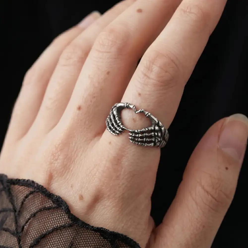 Men's Skeleton Hand Heart Ring