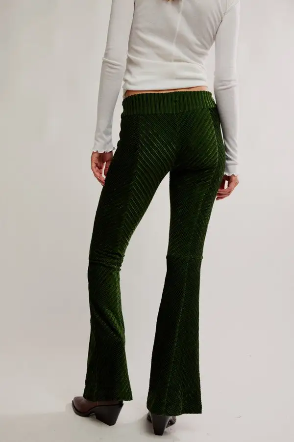 Green Corduroy Pull-On Flare Pants
