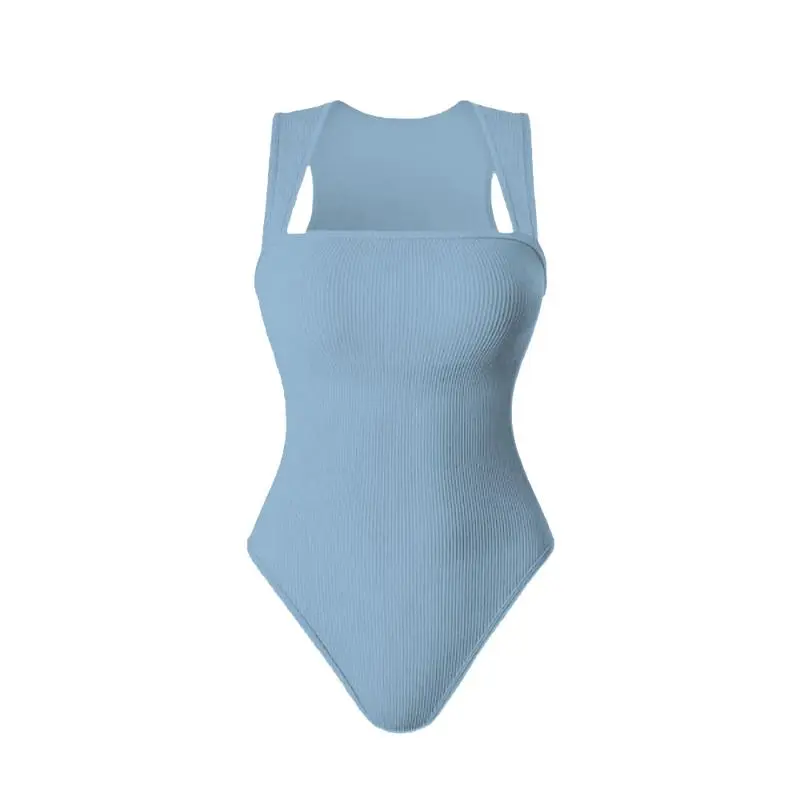Bodysuits Stretchy Underwear Sexy Ribbed Square Neck Sleeveless Stretchy Tank Tops Bodysuits Soft Lady