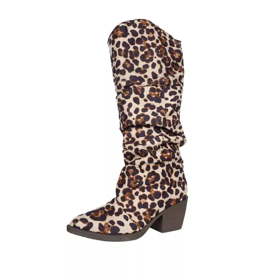Classic Leopard Point Toe Block Heels Boots