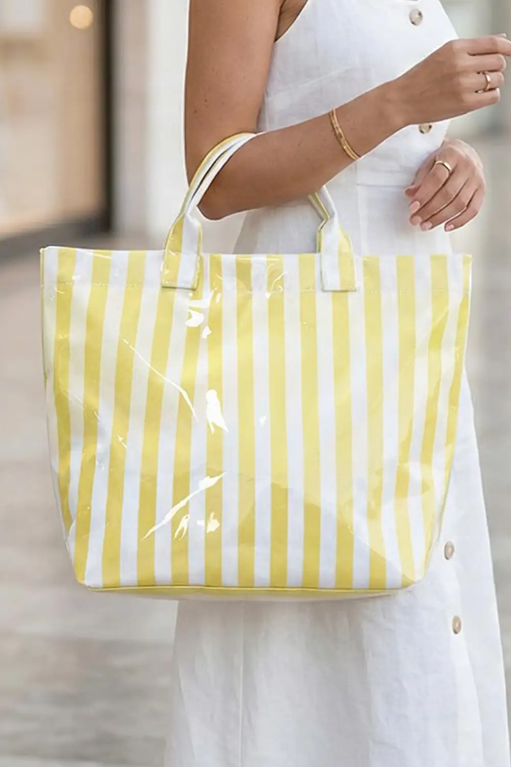 Glossy Striped Large Carryall Tote