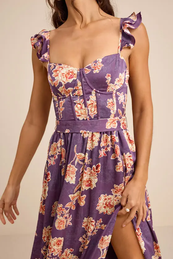 Sweet Like Sangria Pink Floral Ruffled Bustier Midi Dress