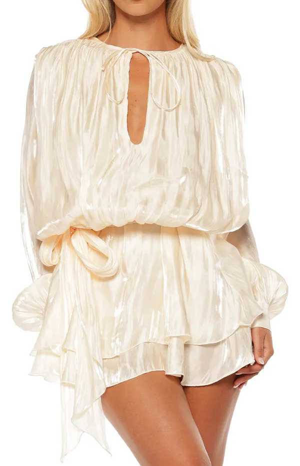 A Line Long Sleeve Satin Mini Dress