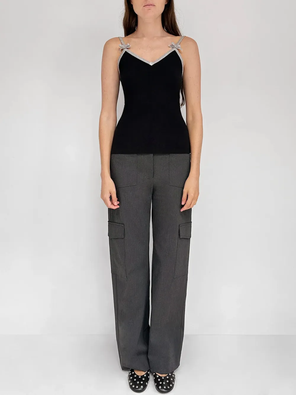 Casual Style V-neck Top Black