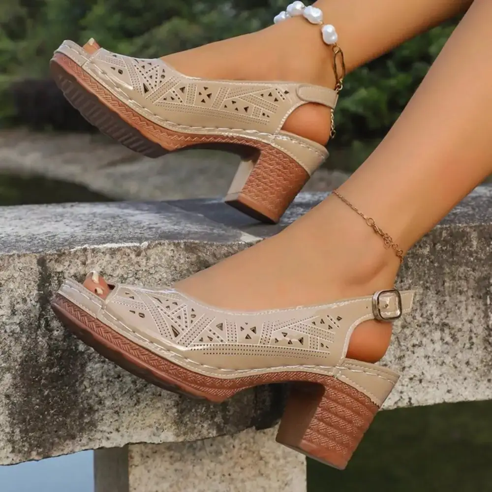 Refined Modern Open Toe Block Heel Sandals