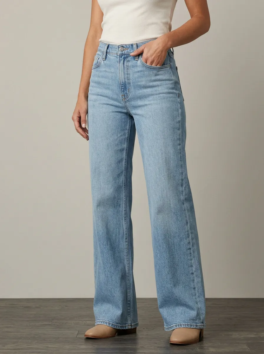 Easy-Styling High-Rise Wide-Leg Washed Denim Jeans