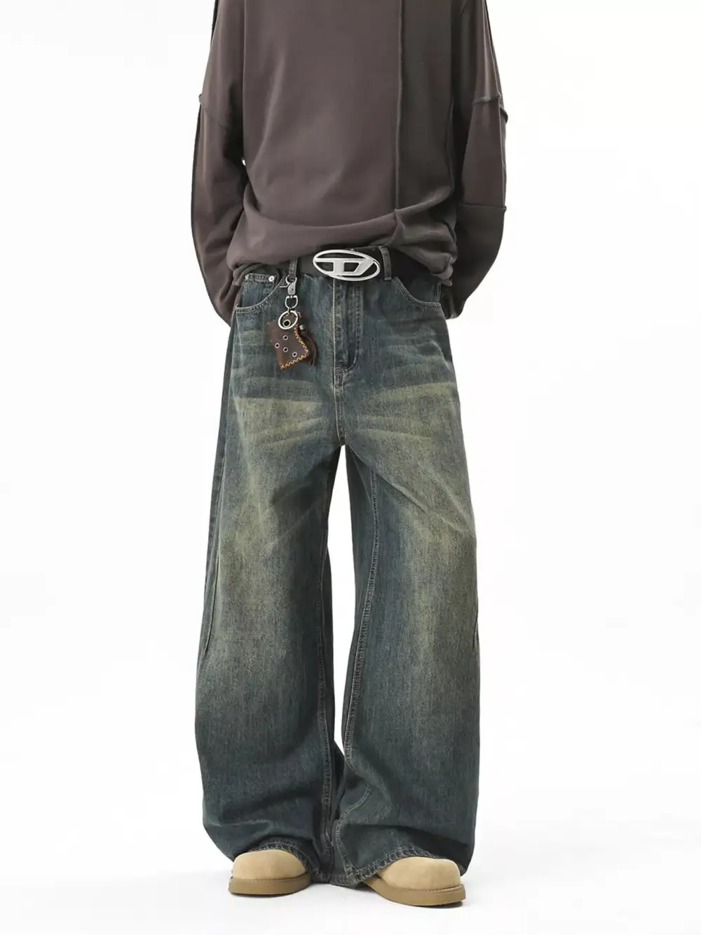 Men's Full Size Vintage Wash Wide Leg Jeans Plus Size