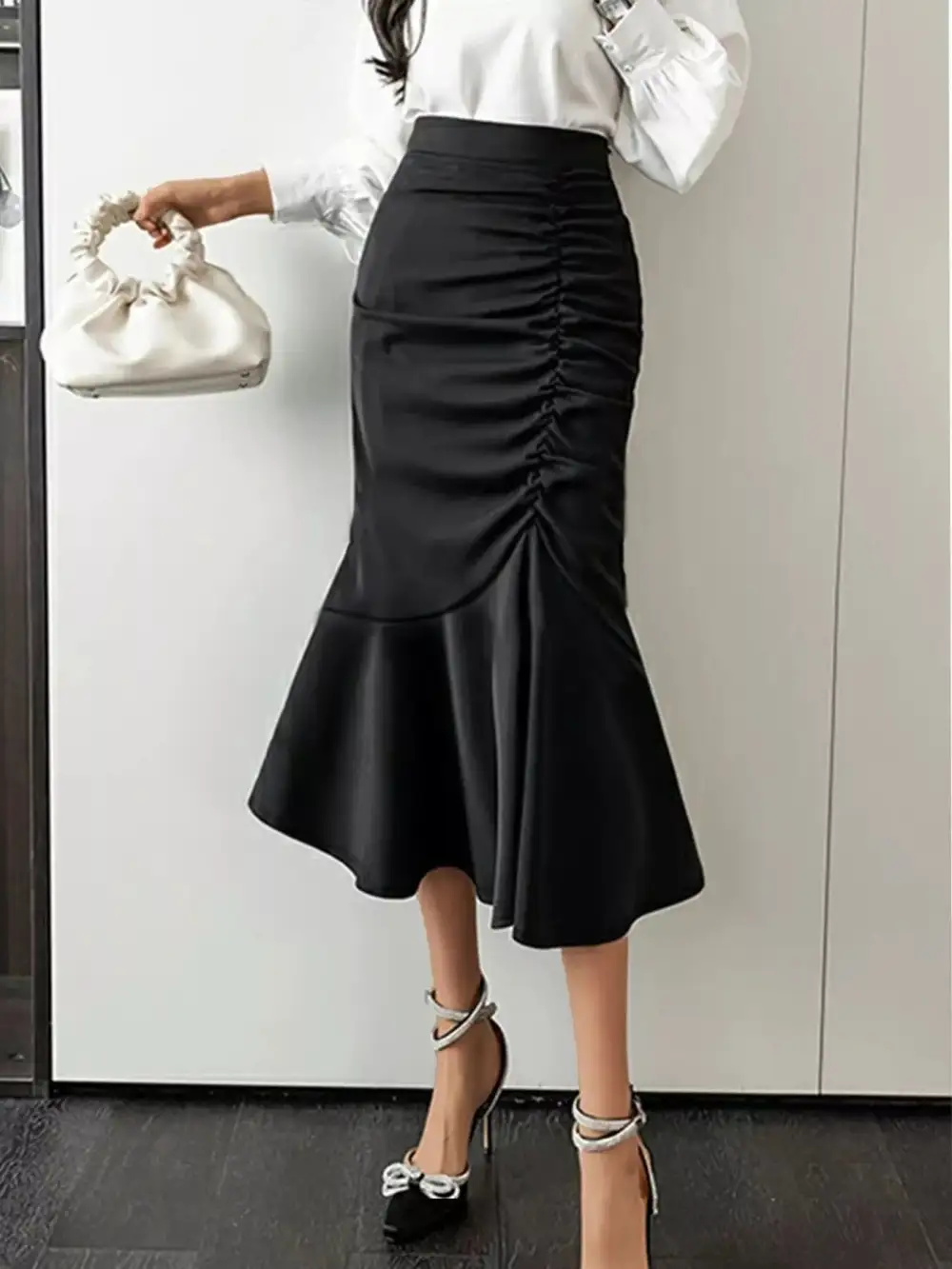 Ruched High Waisted Mermaid Skirt