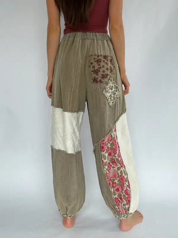 Floral Patch Wide Leg Pants