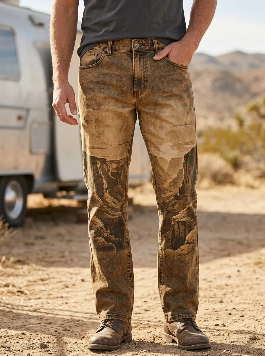Men's Western Landscape Canyon Printed Jeans