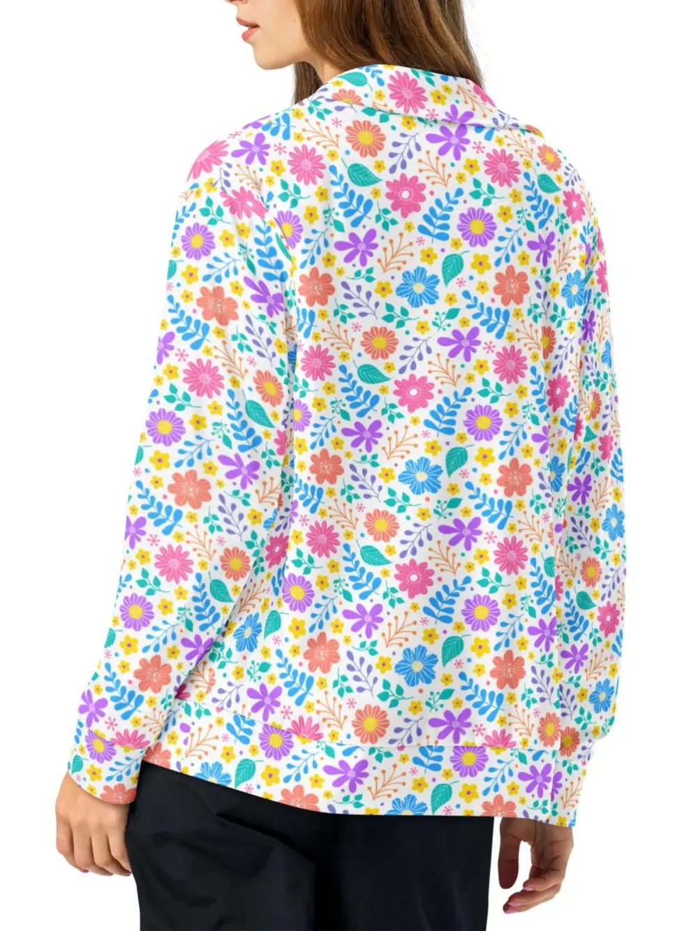 Vibrant Floral Print Zip Jacket