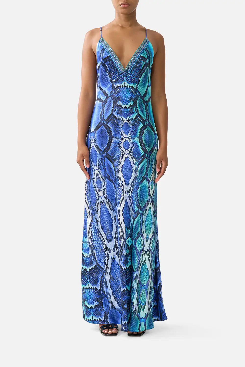 V-Neck Full Length Bias Slip Dress
