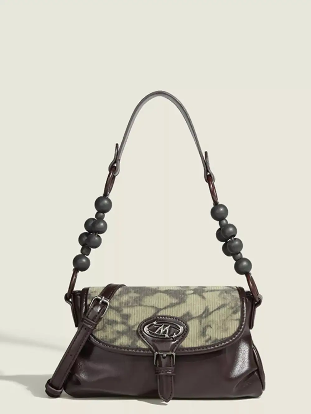 Beaded Handle Flap Shoulder Bag