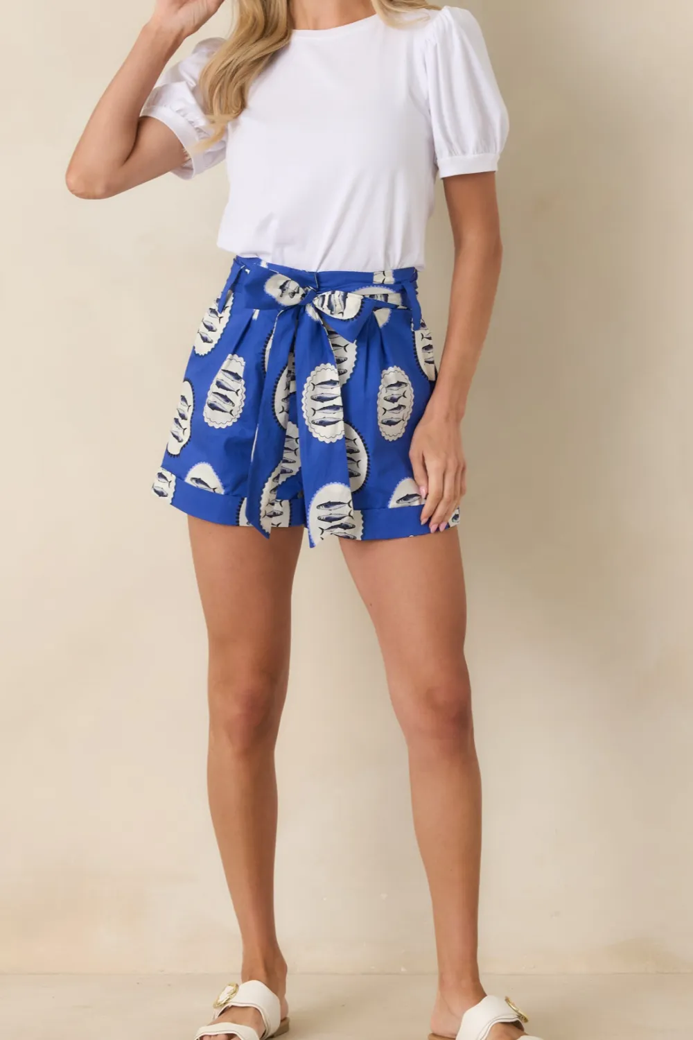 Royal Multicolor Tie Belt Cotton Shorts