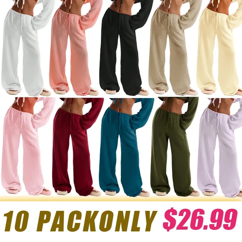 Casual Comfy Wide Leg Woven Trousers for Beach Vacation Holiday