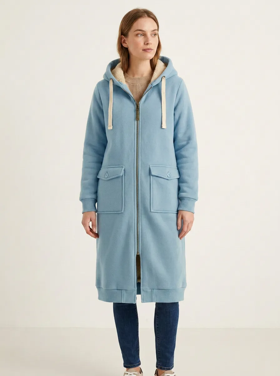 Contemporary Fleece-Lined Long Hooded Coat
