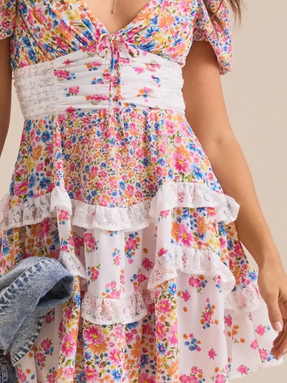 Puff Sleeve Tiered Floral Mini Dress