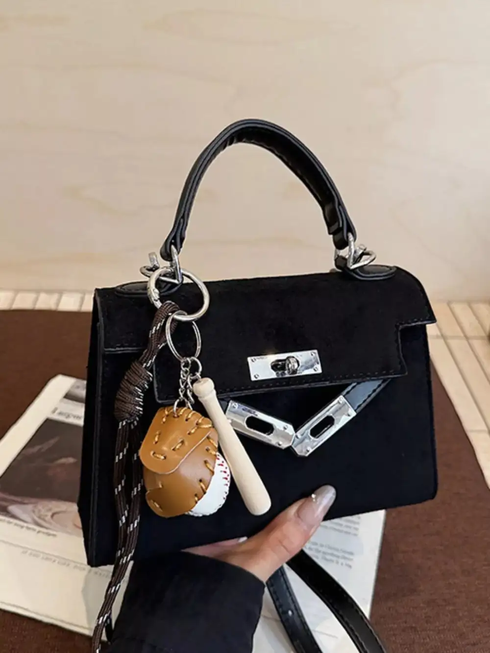Crossbody Bag with Baseball Charm