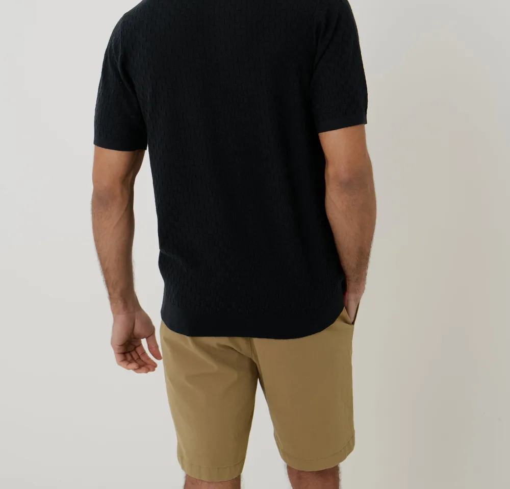 Men's Black Basket Stitch Knitted Polo