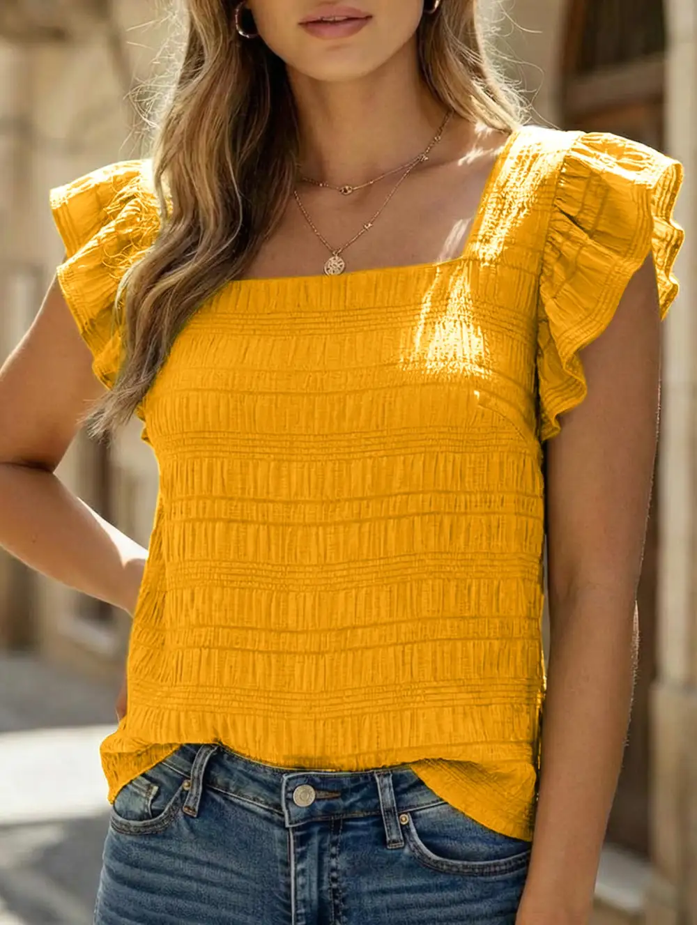 Square Neck Short Sleeves T Shirts Tee