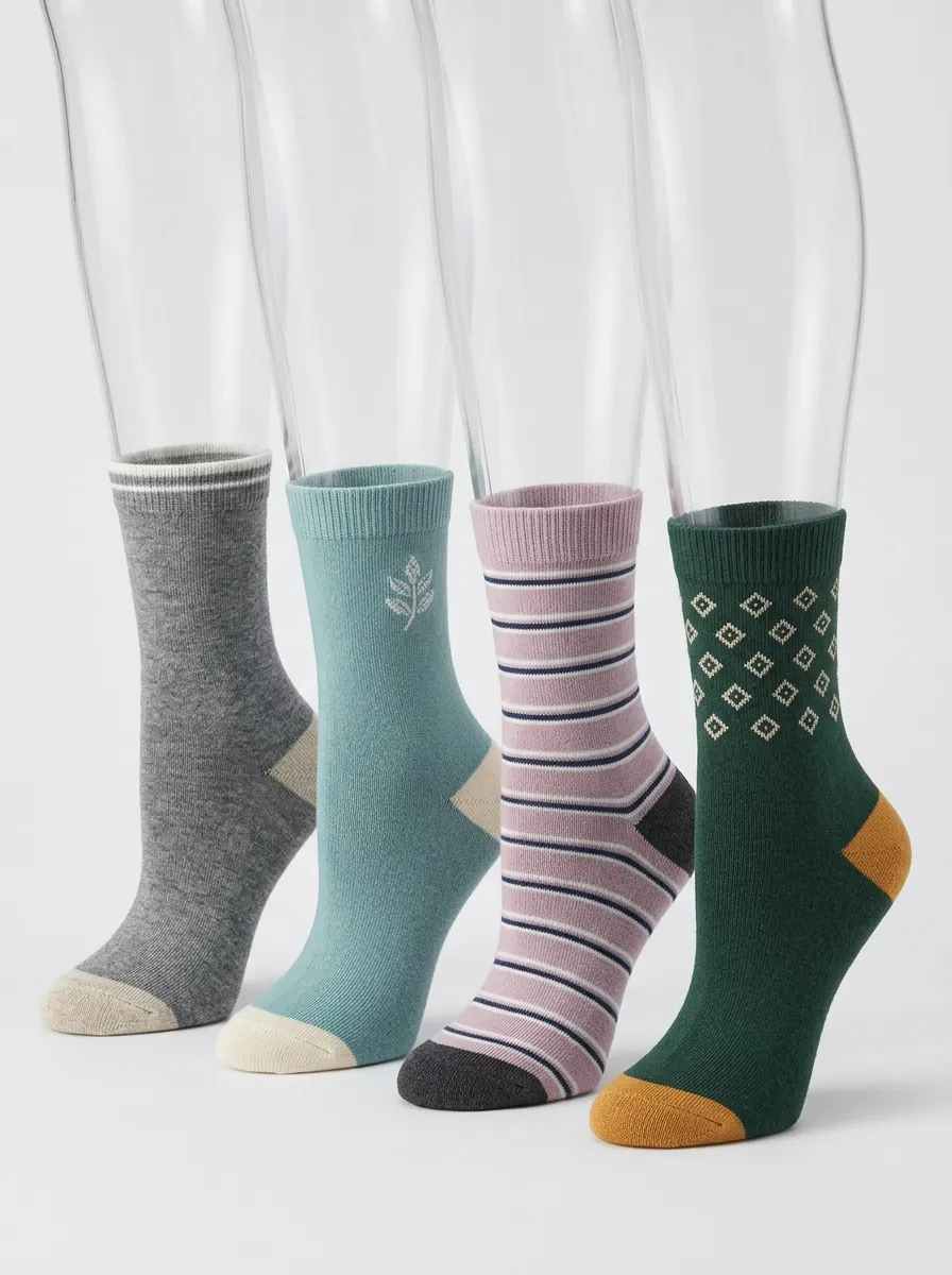 Geometric Leaf Striped Vintage Four-Pair Casual Socks