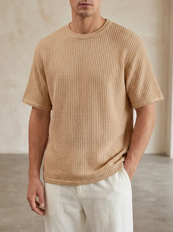 Men's Relaxed Detailed Waffle Knit T-Shirt