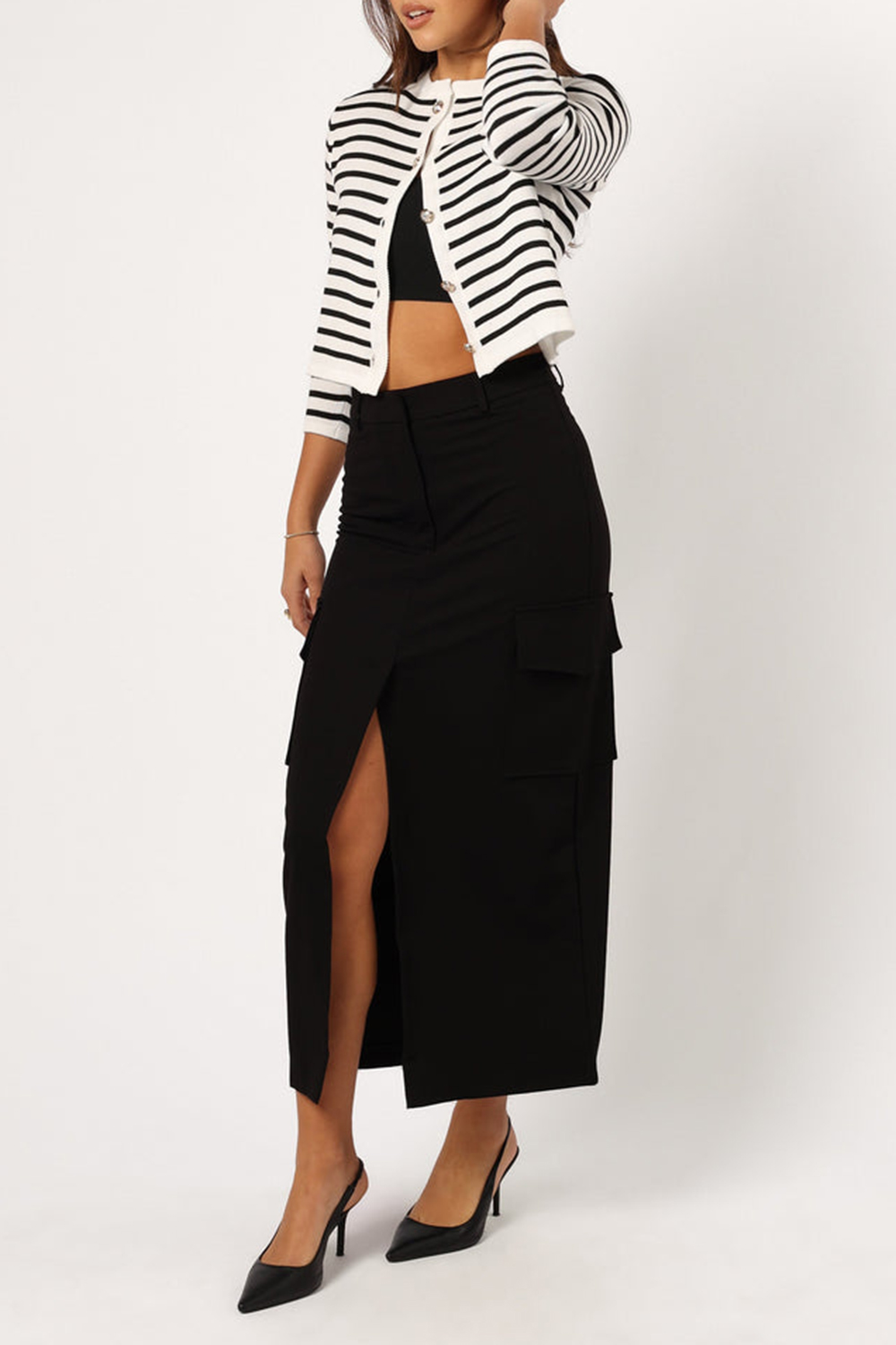 LEISURE MIDI HEM SLIT SKIRT
