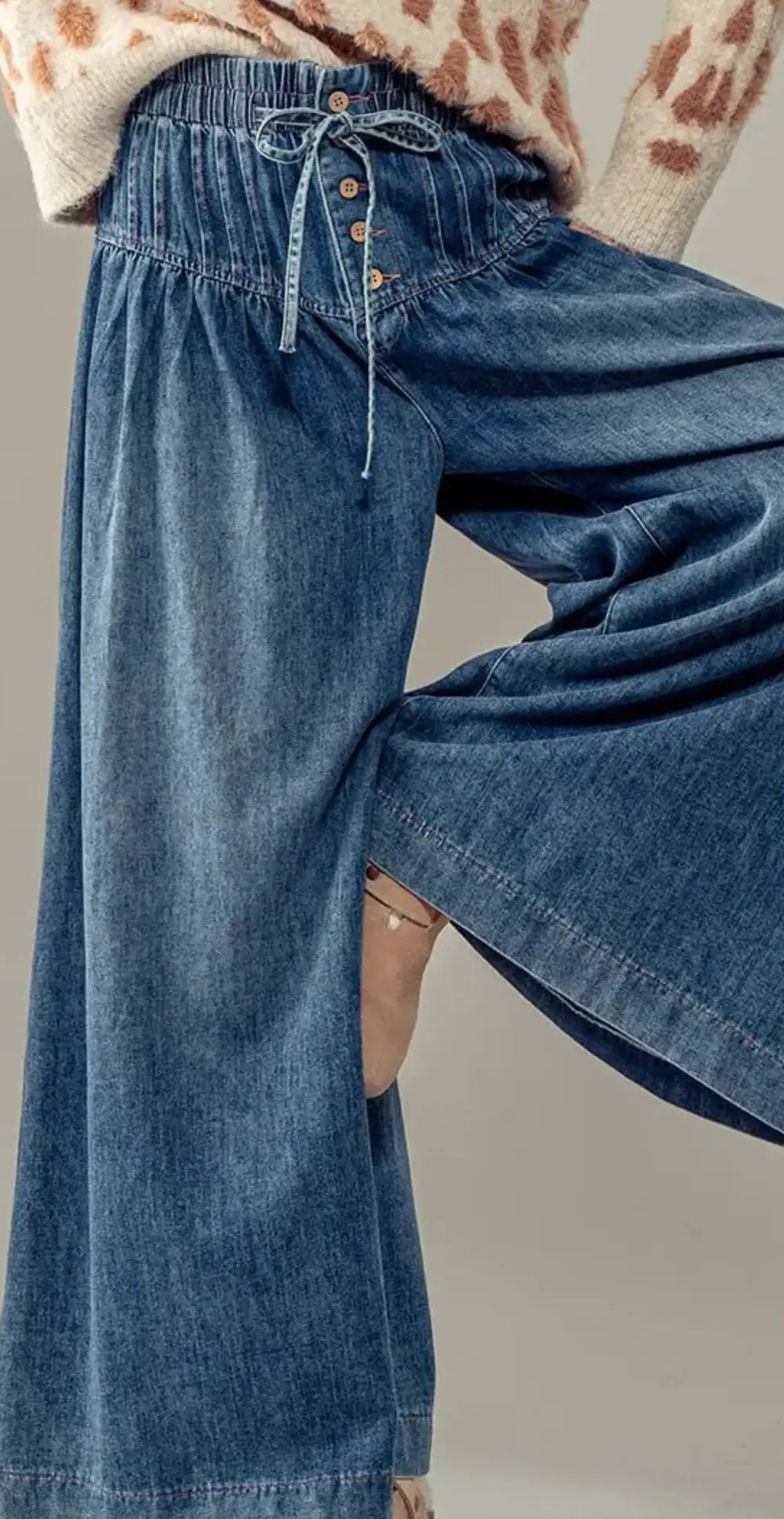Roomy Drawstring Wide Leg Casual Pants