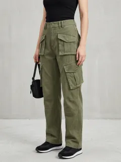 Functional Geometric Pattern Embroidered Detail Profile Women's Multi Pocket Cargo Pants