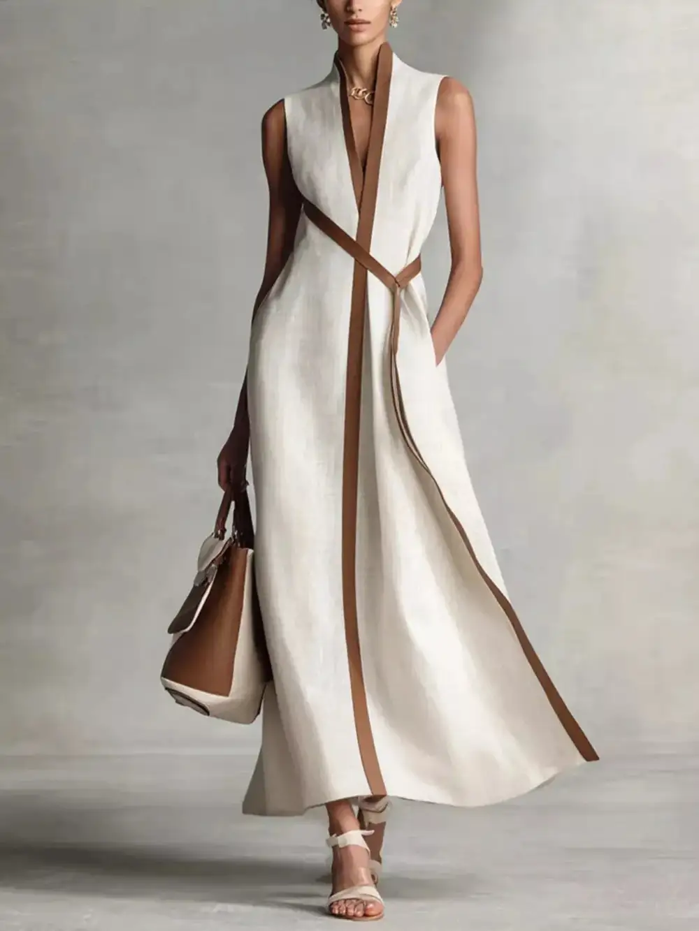 Drape Sleeveless Maxi Dress