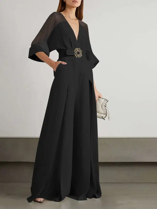 Effen Kleur Split Front Contrasterende Gebonden Taille Hoog
