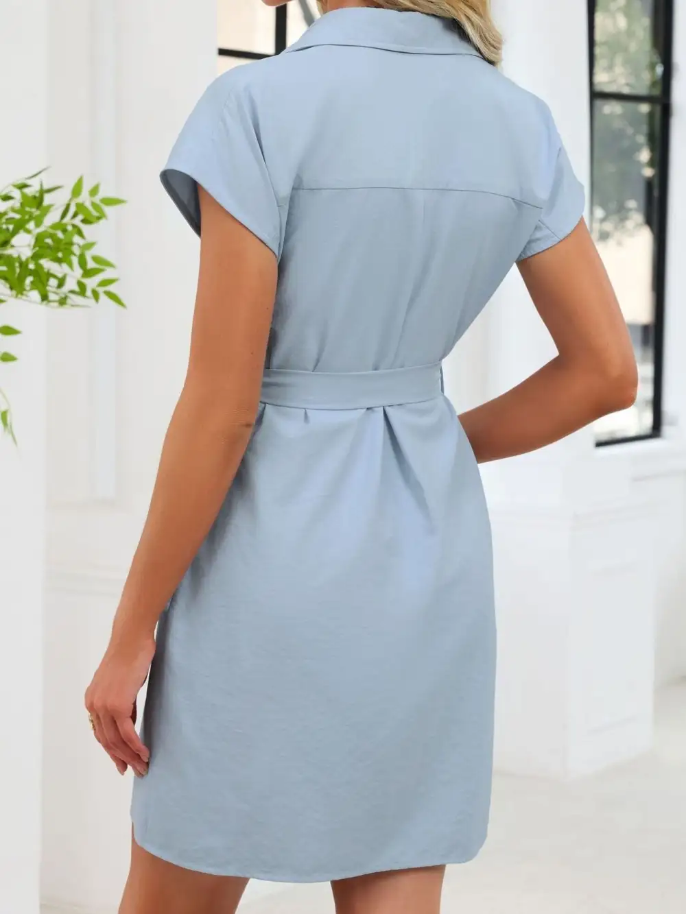 Button Front Short Sleeve Dress Casual