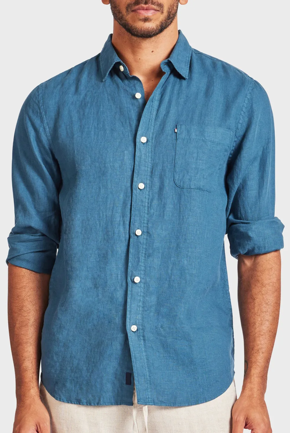 Green Linen Point Collar Shirt