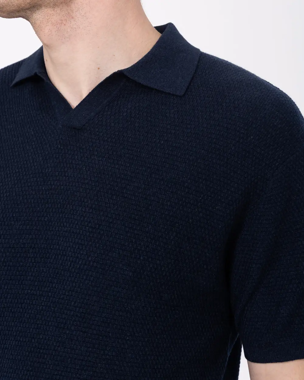 Timeless Textured Open Collar Polo Shirt