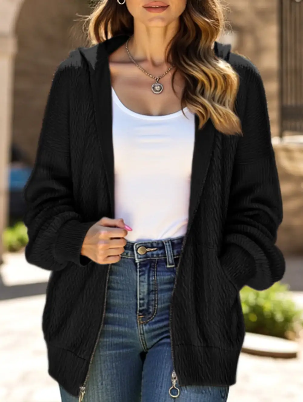 Pocket Long-Sleeved Loose Hooded Sweatshirt